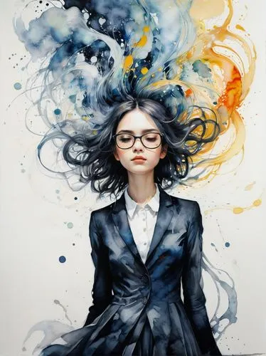 mystical portrait of a girl,jasinski,watercolor paint strokes,watercolor painting,fluidity,watercolor blue,experimenter,synesthesia,watercolor background,chevrier,watercolor,pacitti,woman thinking,little girl in wind,cosima,dream art,water colors,ravenclaw,girl with speech bubble,frison,Illustration,Paper based,Paper Based 20