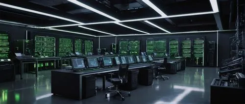 Industrial background, futuristic laboratory, rows of high-performance computers, NVIDIA CUDA architectures, complex circuit boards, wires, LED lights, metal casings, sleek designs, minimalistic aesth