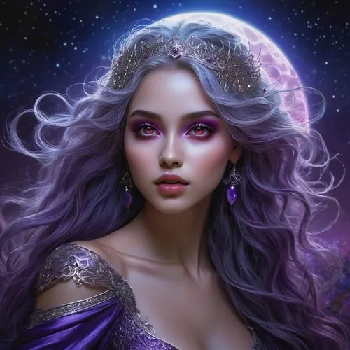 fantasy portrait,zodiac sign libra,liliana,fantasy art,purple moon,fantasy picture,la violetta,sorceress,megara,selene,queen of the night,violetta,gothel,fantasy woman,mystical portrait of a girl,libra,the enchantress,purple lilac,drusilla,purple rose,Illustration,Realistic Fantasy,Realistic Fantasy 04