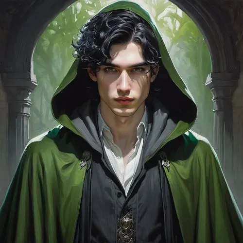 lokportrait,benedict herb,male elf,fantasy portrait,cg artwork,dodge warlock,gothic portrait,benedict,cloak,count,imperial coat,hooded man,melchior,aaa,the son of lilium persicum,green jacket,magus,loki,merlin,elven,Conceptual Art,Fantasy,Fantasy 15