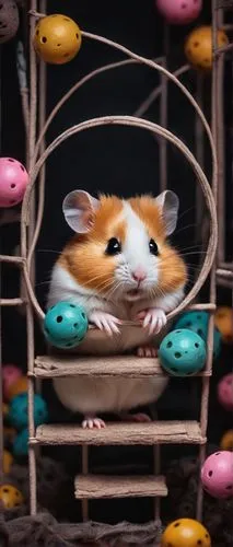 Cute hamsters, Reddit theme, furry friends, tiny paws, whiskers, colorful cage toys, wooden ladder, hiding in tunnels, playing with balls, adorable facial expressions, curious eyes, soft fur, cozy atm