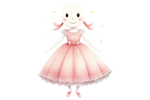 cute ghost, cartoon style, transparent body, white eyes, smiling face, tiny hands, floating legs, soft pink dress, lace trim, ribbon on head, sparkles around, glowing aura, warm lighting, 3/4 composit