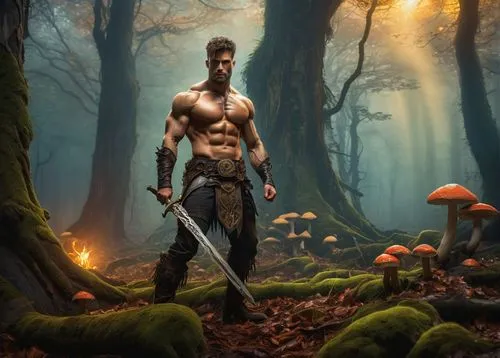 fantasy picture,fantasy art,woodsman,forest man,male elf,elven forest,gardener,wood elf,game art,fantasy warrior,farmer in the woods,warrior and orc,world digital painting,fantasy portrait,heroic fantasy,digital compositing,barbarian,sci fiction illustration,3d fantasy,the wanderer,Art,Artistic Painting,Artistic Painting 32