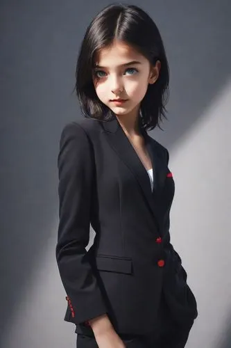 businesswoman,black suit,pantsuit,business woman,business girl,dark suit,bolero jacket,suit,spy,blur office background,secretary,navy suit,child model,ceo,secret agent,portrait background,model doll,cute tie,elegant,spy visual,Photography,Commercial