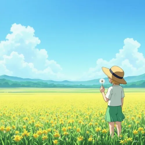 blooming field,flower field,hosoda,daffodil field,arrietty,flowers field