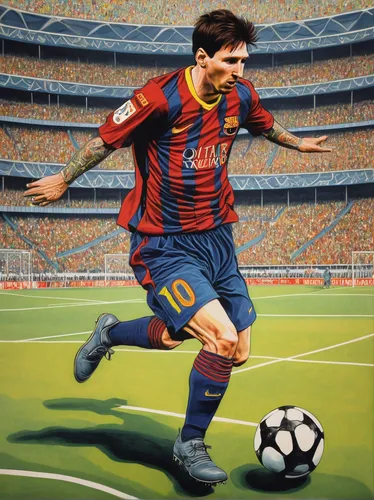 footballer,barca,soccer player,oil painting on canvas,football player,oil on canvas,soccer kick,soccer,game illustration,leo,player,playing football,goalkeeper,soccer ball,score a goal,fifa 2018,sportsmen,oil painting,sports jersey,wall & ball sports,Art,Artistic Painting,Artistic Painting 50