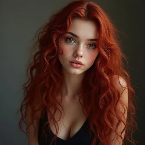 red hair,full lips,long hair,young woman,portrait,beautiful woman,Photography,General,Realistic