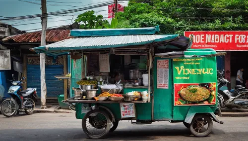 traditional Vietnamese food cart on street,sugarcane juice,greengrocer,rickshaw,tuk tuk,fruit stand,vietnamese cuisine,advertising vehicle,hanoi,ice cream cart,indonesian street food,fruit stands,stre