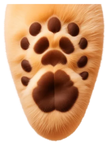 Paw print, detailed fur texture, soft focus, shallow depth of field, warm light, macro shot, close-up composition, brown color tone, JPEG format, high-resolution image.,a pograph of a dog paw made out