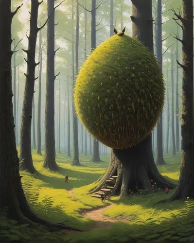 tree mushroom,mushroom landscape,forest mushroom,acorn,lonely chestnut,yellow mushroom,mushroom island,osage orange,bigtree,fallen acorn,forest tree,round hut,toadstool,strange tree,chestnut forest,forest fruit,fir tree ball,fir forest,chestnut mushroom,a tree,Art,Artistic Painting,Artistic Painting 48