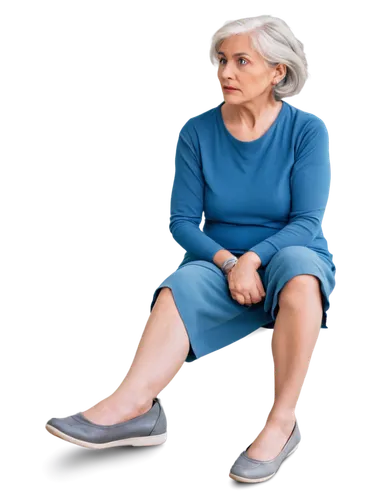 Elderly woman, sitting, pale skin, thin legs, varicose veins, swollen ankles, worn-out shoes, gray hair, worried expression, warm lighting, shallow depth of field, 3/4 composition, soft focus on face,