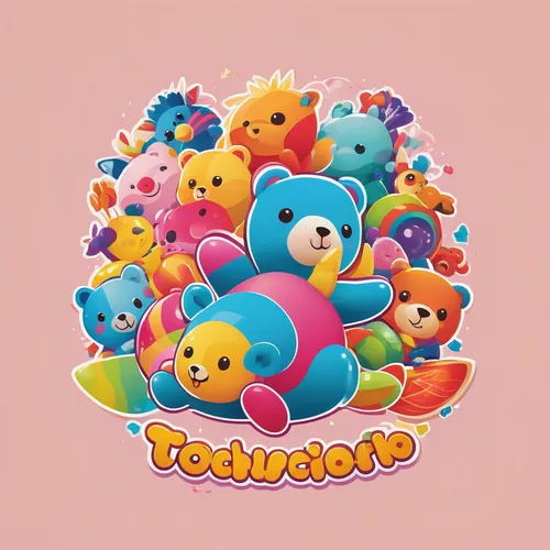 Develop a playful logo for a children's toy company.,round kawaii animals,pompom,pixaba,kawaii animals,pom-pom,kawaii animal patch,soft toys,bonbon,kawaii animal patches,3d teddy,gummybears,teddy bear