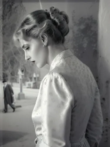 Grieving woman,a beautiful woman with an over head hairdo looks back,marienbad,ethel barrymore - female,yakimova,vintage woman,victorian lady,latynina,Photography,Black and white photography,Black and