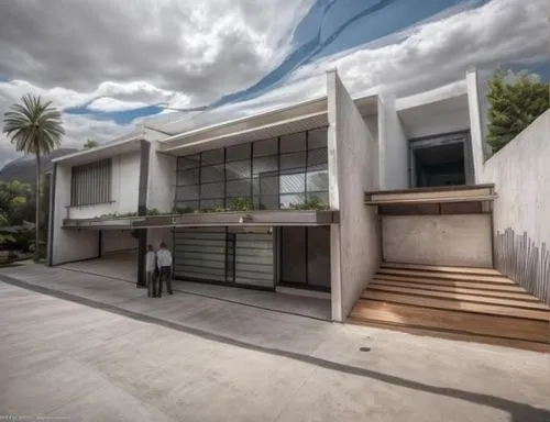 CONCRETO
,a couple looking at each other in front of a modern building,modern house,seidler,dunes house,mid century house,eichler,modern architecture,landscape design sydney,neutra,modern style,arquit