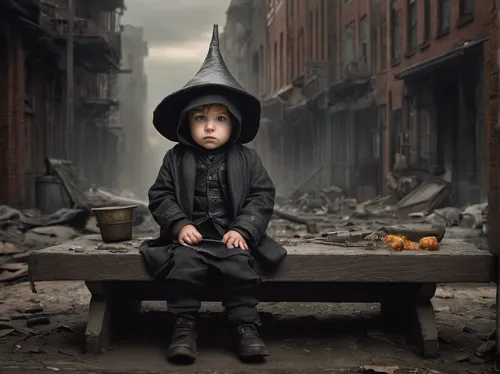 A vengeful villain plots to destroy a city in a dark and gritty dystopian world.,children of war,little girl with umbrella,lonely child,photo manipulation,eastern ukraine,conceptual photography,photog