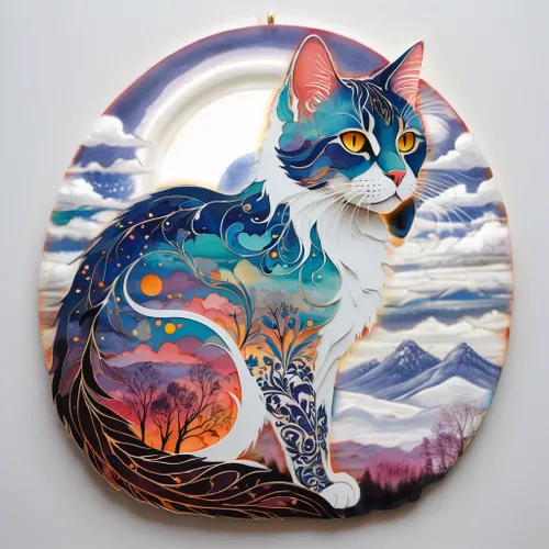 decorative plate,calico cat,glass painting,enamelled,cat vector,a badge,chinese pastoral cat,calico,cat frame,capricorn kitz,felidae,cat portrait,p badge,wooden plate,kitsune,y badge,k badge,car badge,cat on a blue background,cat with blue eyes