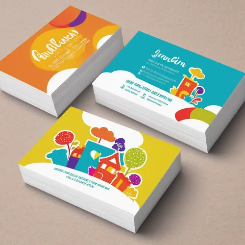 Create a colorful and playful business card template for a children's party planner.,business cards,business card,birthday invitation template,table cards,brochures,name cards,commercial packaging,dri