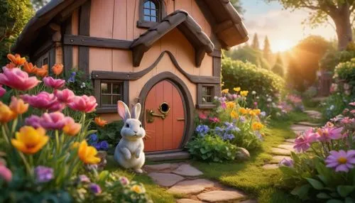 fairy door,fairy house,fairy village,cottage garden,peter rabbit,easter background,Photography,General,Cinematic