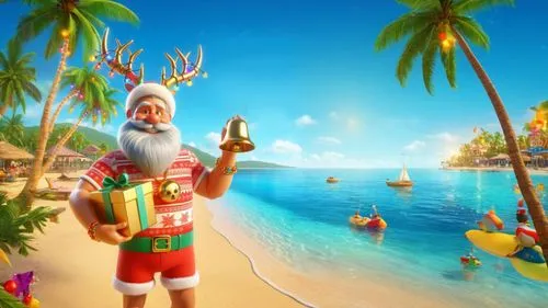 santa claus at beach,christmas on beach,corona christmas,travelocity,christmasbackground,christmas background,christmas island,st claus,elfed,holidaymaker,north pole,margaritaville,claus,santaji,feliz navidad,ho ho ho,roelf,elf,christmas wallpaper,christmas elf