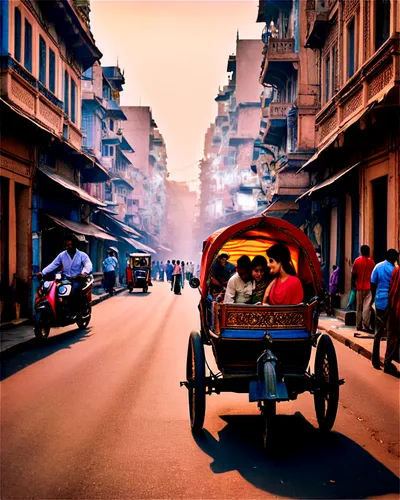 Bombay pic, Indian cityscape, old architecture, intricate carvings, ornate details, vibrant colors, crowded streets, rickshaws, street vendors, bustling atmosphere, warm sunlight, high angle shot, cin