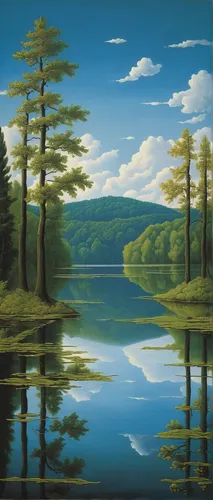 forest landscape,river landscape,pine trees,lake tanuki,spruce-fir forest,coniferous forest,temperate coniferous forest,spruce forest,nature landscape,pine forest,landscape background,natural landscape,mountainlake,robert duncanson,high mountain lake,spruce trees,row of trees,spring lake,landscape nature,loch,Art,Artistic Painting,Artistic Painting 06