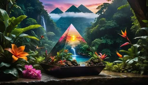 terrarium,ayahuasca,prism,triangles background,pyramid,pyramids,Photography,Artistic Photography,Artistic Photography 02