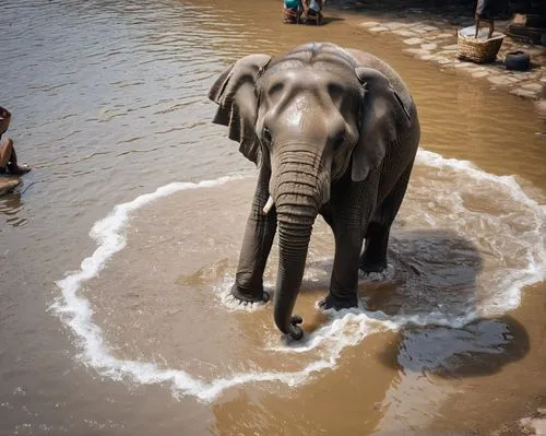 water elephant,waterhole,mahout,water hole,watering hole,african elephant,Photography,General,Natural