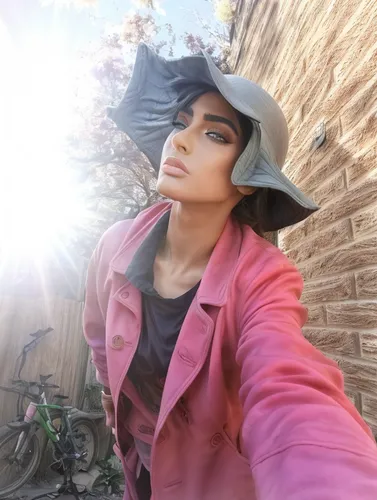 pink hat,iranian,leather hat,high sun hat,mock sun hat,bike riding,ordinary sun hat,bike ride,sun hat,biking,pink lady,bicycle riding,bicycle ride,woman bicycle,vietnamese woman,fedora,fashionista,mar