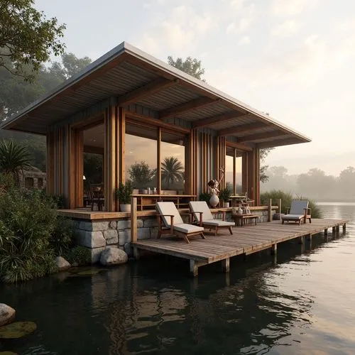 house by the water,floating huts,pool house,amanresorts,house with lake,summer house,3d rendering,render,houseboat,summer cottage,boat house,stilt house,holiday villa,boathouse,houseboats,anantara,summerhouse,chalet,inverted cottage,floating islands