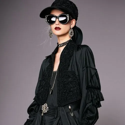 wearing a Gotik style ,a woman wearing sunglasses and black clothing posing for a picture,roitfeld,moschini,abaya,diamanda,galliano,gothic style,Photography,Fashion Photography,Fashion Photography 17