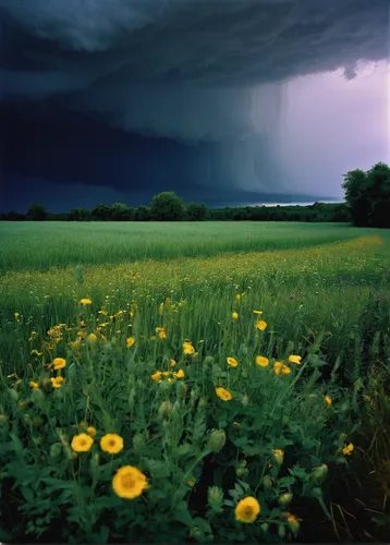 a thunderstorm cell,thunderstorm,thunderclouds,thunderheads,thundercloud,dandelion field,thunderhead,dandelion meadow,storm clouds,loud-hailer,lightning storm,field of rapeseeds,storm ray,monsoon,nature's wrath,meadow landscape,storm,meteorological phenomenon,dandelion background,rain field,Photography,Documentary Photography,Documentary Photography 12