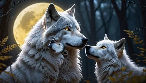 wolf couple,two wolves,howling wolf,wolves,full moon,werewolves,howl,full moon day,wolfdog,gray wolf,moonlit night,wolf's milk,moonlit,werewolf,wolf,mother and son,huskies,european wolf,canis lupus,wolf pack,Illustration,Realistic Fantasy,Realistic Fantasy 24