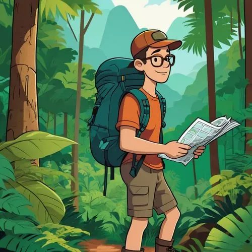 backpacker,paleobotanist,hiker,backpacking,backpackers,adventurer,ecotourist,dilton,venturer,cartoon forest,explorer,traveler,paleontologist,paleobotany,cartoon video game background,backpacked,palaeontologist,digital nomads,turista,to explore,Illustration,Children,Children 02