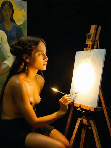 A model is being prepared by Paul Gauguin for the next painting.,a painting that has been painted with an oil,tretchikoff,vettriano,light of art,oil painting,delatour,italian painter,Art,Classical Oil