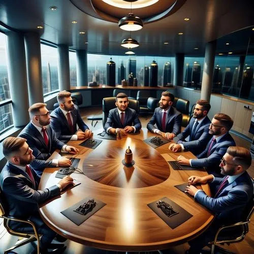 create a meeting table with several high-ranking directors with suits lined up, they all look like rats and are in a very modern, aseptic room, their hands are also hairy and look like paws, their fac