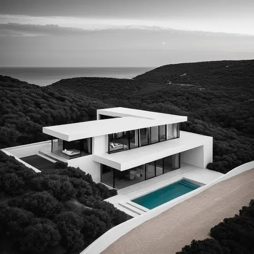 dunes house,beach house,modern house,modern architecture,beachhouse,dreamhouse,amagansett,fresnaye,cantilevered,luxury property,lago grey,neutra,corbu,siza,eisenman,cube house,arquitectonica,renders,oceanfront,prefab,Illustration,Black and White,Black and White 33