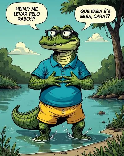 the crocodile is in the water and has a speech bubble,peixinho,orsanic,grek,quadoval,subandrio,anibalzinho,Illustration,American Style,American Style 13