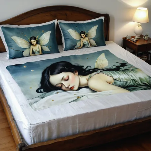 duvet cover,bed linen,bedding,bed sheet,waterbed,woman on bed,pillows,sofa cushions,blue pillow,throw pillow,sleeping room,bed,bed frame,girl in bed,sheets,fairy tale icons,pillow,futon pad,bed skirt,sofa bed,Illustration,Realistic Fantasy,Realistic Fantasy 07