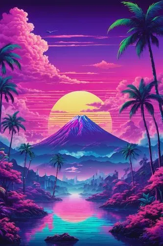 purple landscape,purple wallpaper,beautiful wallpaper,tropics,paraiso,tropical island,retro background,dusk background,landscape background,colorful background,hd wallpaper,aesthetic,tropicalismo,vapor,tropicana,80's design,bahama,neotropical,tropical sea,paradisus,Illustration,Realistic Fantasy,Realistic Fantasy 39