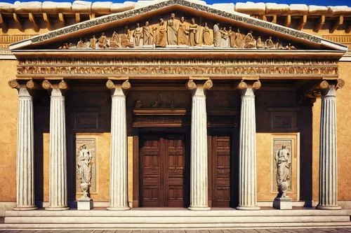 house with caryatids,greek temple,portico,zappeion,temple of diana,doric columns,caryatids,school of athens,parthenos,three pillars,panagora,galerius,peristyle,palladio,glyptothek,columns,palladian,tempio,the façade of the,roman temple,Art,Classical Oil Painting,Classical Oil Painting 27