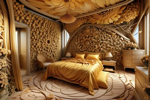 ornate room,wood art,sleeping room,tree house hotel,canopy bed,great room,wood carving,patterned wood decoration,interior design,wooden sauna,interior decoration,tree house,log home,room divider,natural wood,wood wool,made of wood,guest room,wooden construction,3d fantasy