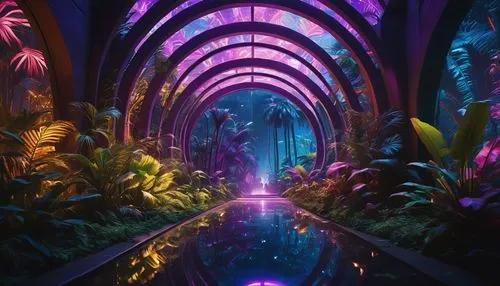 tunnel of plants,biopiracy,futuristic landscape,titanum,lagoon,labyrinthian,plant tunnel,diamond lagoon,oasis,aquarium,arbor,neotropical,winter garden,lair,sanctum,3d fantasy,octavarium,fairy world,paradisus,underwater oasis,Photography,General,Commercial