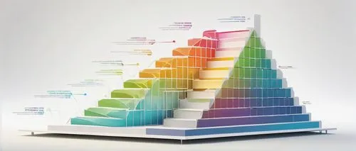 tiered architecture diagram, technical illustration, 3D visualization, modern minimalist style, clean lines, bright colors, computer network, servers, databases, applications, clients, arrows indicati