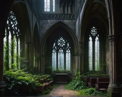 sanctuary,cathedrals,hall of the fallen,forest chapel,cathedral,haunted cathedral,rivendell,sanctum,resting place,gothic church,holy place,gothic,nargothrond,neogothic,threshold,cloister,cloisters,ravenloft,ruins,gothic style,Conceptual Art,Oil color,Oil Color 05