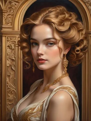 victorian lady,fantasy portrait,romantic portrait,jane austen,queen anne,angelica,digital painting,custom portrait,portrait of a girl,cinderella,emile vernon,victorian style,world digital painting,painted lady,portrait background,venetia,della,young lady,oil painting,golden crown,Illustration,Retro,Retro 08