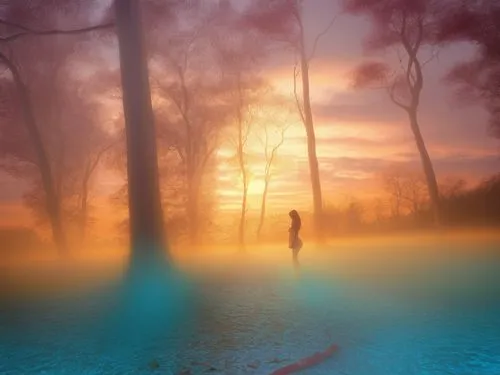 thermal spring,ground fog,veil fog,foggy landscape,mists,foggy forest,Illustration,Realistic Fantasy,Realistic Fantasy 45