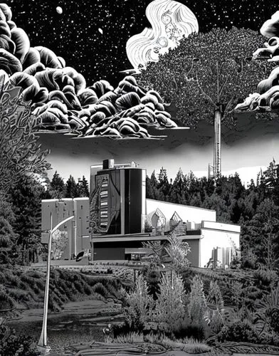 photomontage,temples,panoramical,witch house,treehouse,earth station,tree house,transmitter,tobacco the last starry sky,atomic age,meteor rideau,composite,transmitter station,tree house hotel,observat