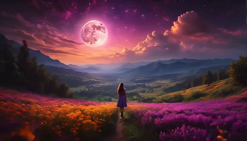 purple landscape,fantasy picture,fantasy landscape,purple moon,dreamscape,landscape background,dream world,dreamscapes,world digital painting,fantasy art,the mystical path,wonderlands,dreamland,astral traveler,dreamtime,moon and star background,dreamlands,photomanipulation,alien planet,nature background,Photography,General,Fantasy