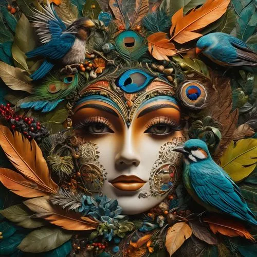 viveros,venetian mask,colorful birds,ornamental bird,bodypainting,body painting,peacock,songbirds,masquerade,bohemian art,fairy peacock,bird kingdom,the carnival of venice,fantasy art,masques,blue birds and blossom,fractals art,peacock eye,an ornamental bird,tropical birds,Photography,General,Fantasy