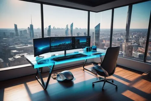 modern office,blur office background,fractal design,telepresence,office desk,working space,sky apartment,computer workstation,computer room,computer monitor,workspaces,creative office,smartsuite,pc tower,control desk,workstations,cyberview,desk,offices,computable,Illustration,Realistic Fantasy,Realistic Fantasy 23